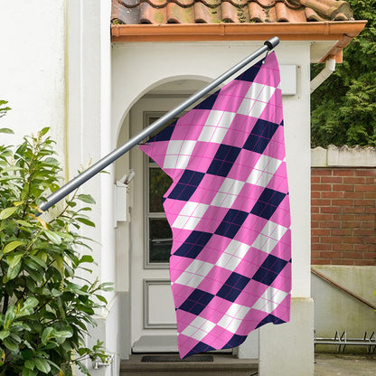 Pink Blue And White Argyle Pattern Print Polyester Flag