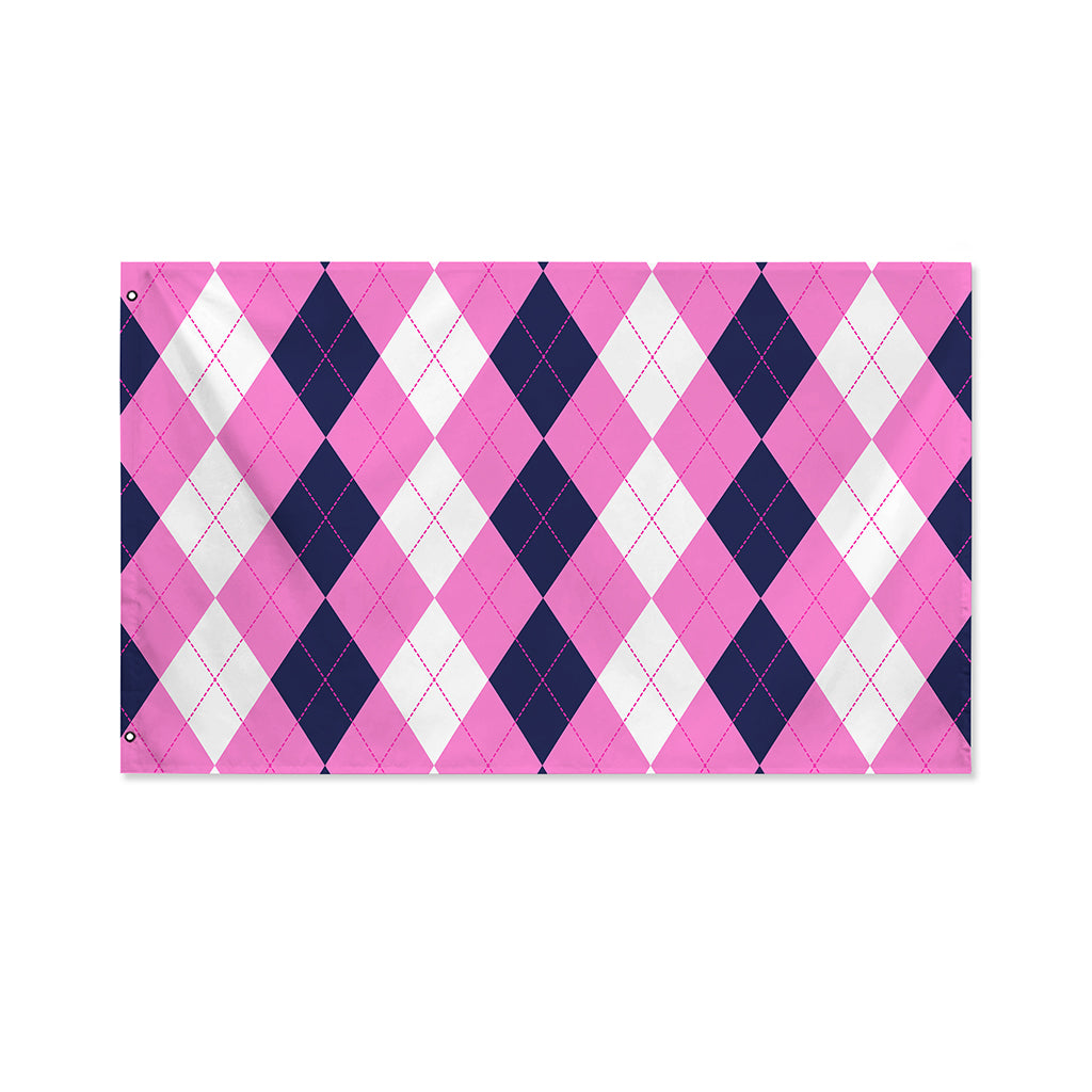 Pink Blue And White Argyle Pattern Print Polyester Flag