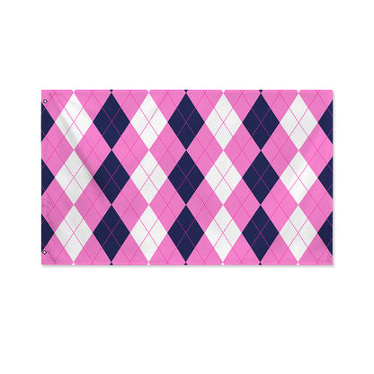 Pink Blue And White Argyle Pattern Print Polyester Flag