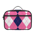 Pink Blue And White Argyle Pattern Print Portable Lunch Bag