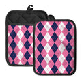 Pink Blue And White Argyle Pattern Print Pot Holders With Pocket