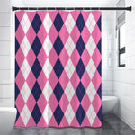 Pink Blue And White Argyle Pattern Print Premium Shower Curtain