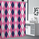 Pink Blue And White Argyle Pattern Print Premium Shower Curtain