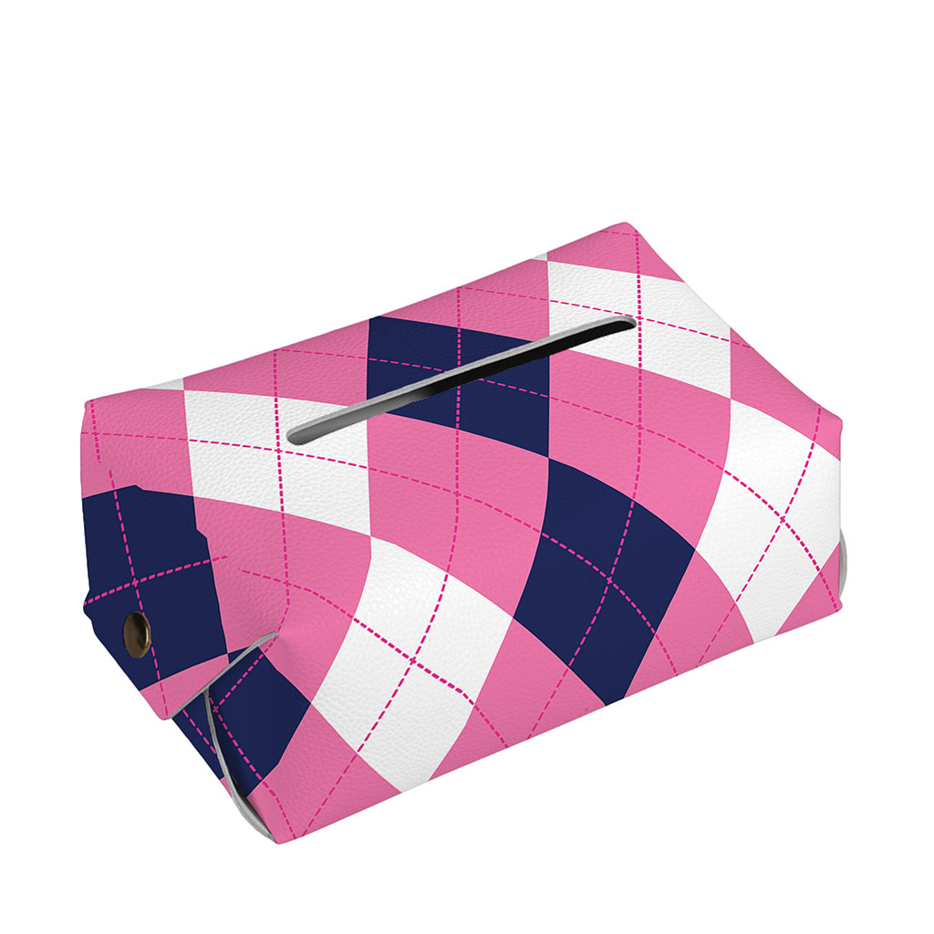Pink Blue And White Argyle Pattern Print Rectangle Tissue Box Cover