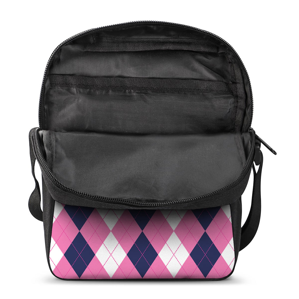 Pink Blue And White Argyle Pattern Print Rectangular Crossbody Bag