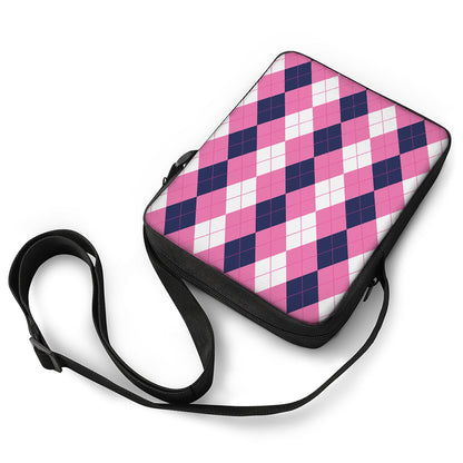 Pink Blue And White Argyle Pattern Print Rectangular Crossbody Bag