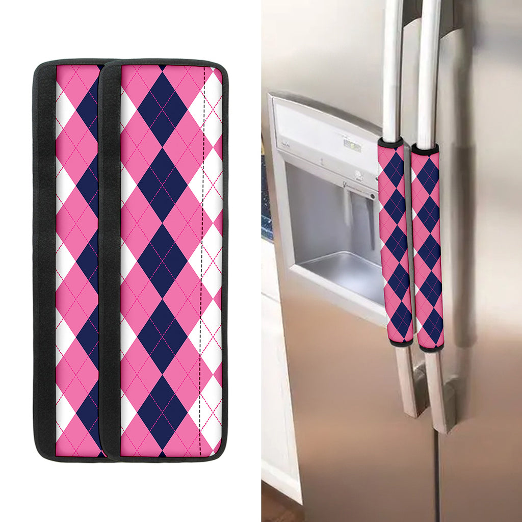 Pink Blue And White Argyle Pattern Print Refrigerator Handle Covers