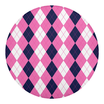 Pink Blue And White Argyle Pattern Print Round Blanket