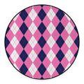 Pink Blue And White Argyle Pattern Print Round Floor Mat