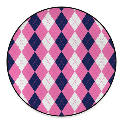 Pink Blue And White Argyle Pattern Print Round Floor Mat