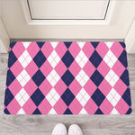 Pink Blue And White Argyle Pattern Print Rubber Doormat