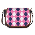 Pink Blue And White Argyle Pattern Print Saddle Bag