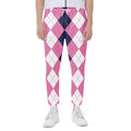 Pink Blue And White Argyle Pattern Print Joggers