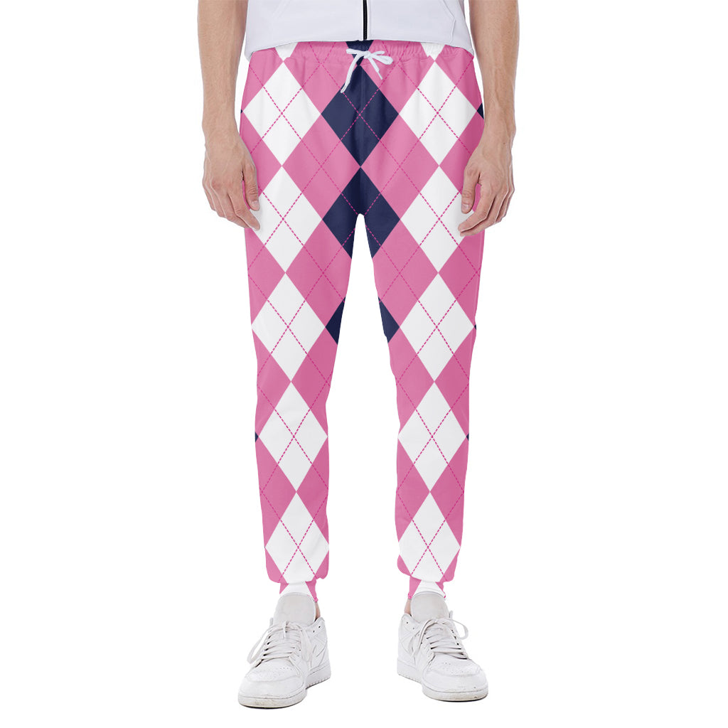 Pink Blue And White Argyle Pattern Print Scuba Joggers