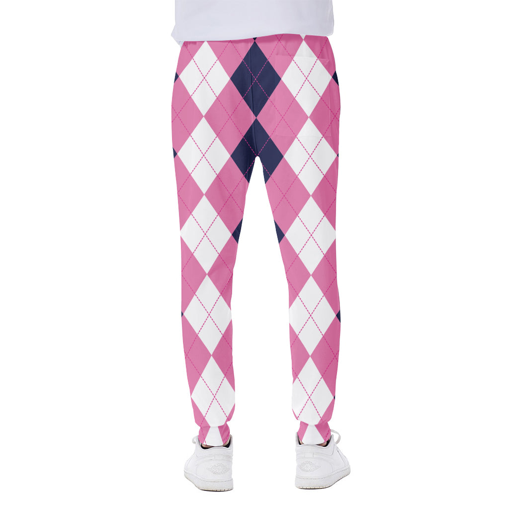 Pink Blue And White Argyle Pattern Print Scuba Joggers