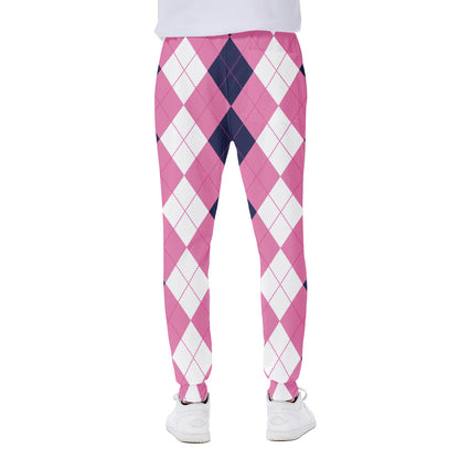 Pink Blue And White Argyle Pattern Print Scuba Joggers
