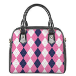 Pink Blue And White Argyle Pattern Print Shoulder Handbag