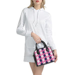 Pink Blue And White Argyle Pattern Print Shoulder Handbag