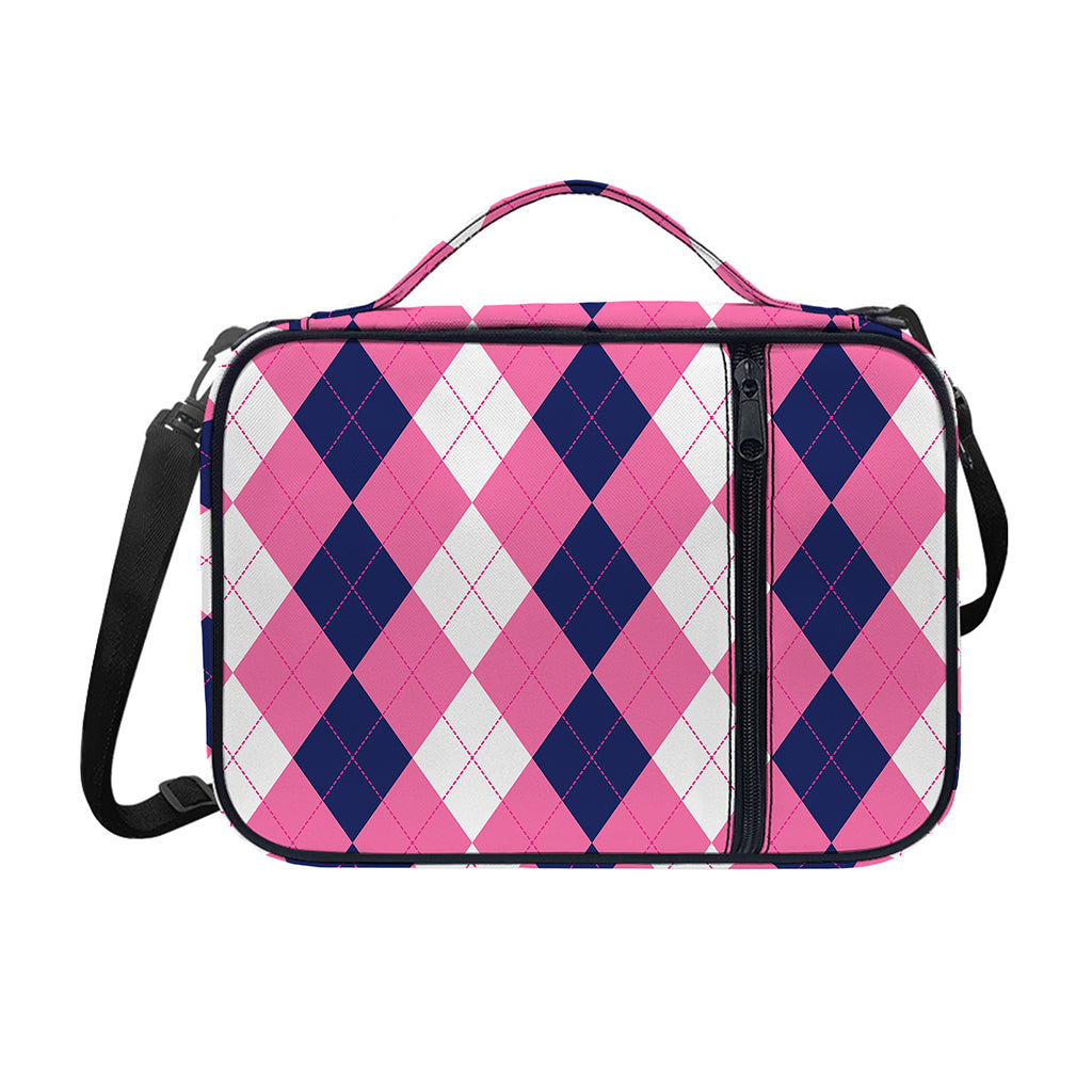 Pink Blue And White Argyle Pattern Print Shoulder Strap Bible Bag