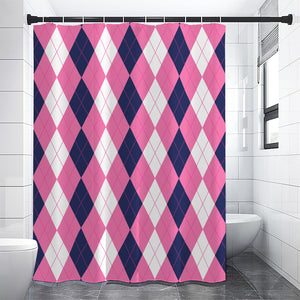 Pink Blue And White Argyle Pattern Print Shower Curtain