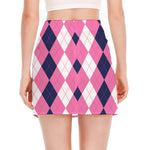 Pink Blue And White Argyle Pattern Print Side Slit Mini Skirt