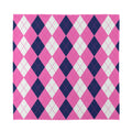 Pink Blue And White Argyle Pattern Print Silk Bandana