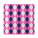 Pink Blue And White Argyle Pattern Print Silk Bandana