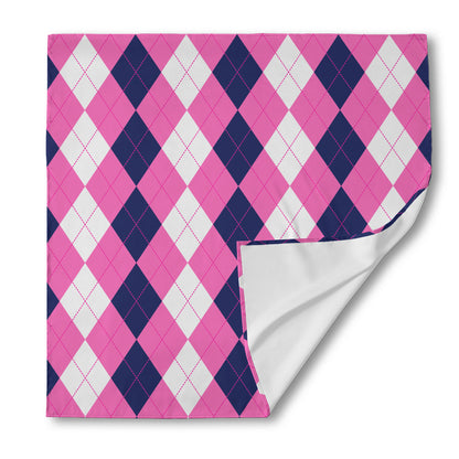Pink Blue And White Argyle Pattern Print Silk Bandana
