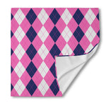 Pink Blue And White Argyle Pattern Print Silk Bandana