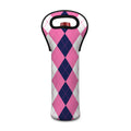 Pink Blue And White Argyle Pattern Print Single Neoprene Wine Tote