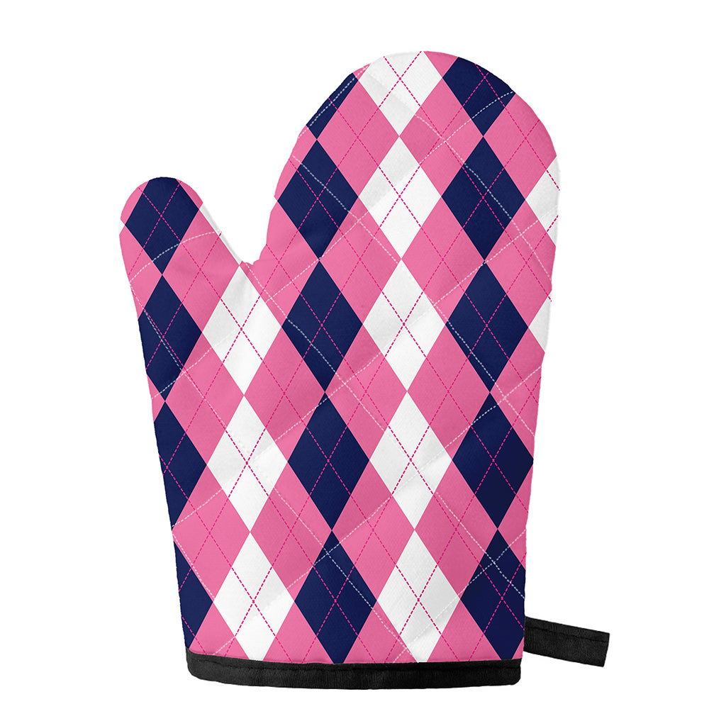 Pink Blue And White Argyle Pattern Print Single Oven Mitt