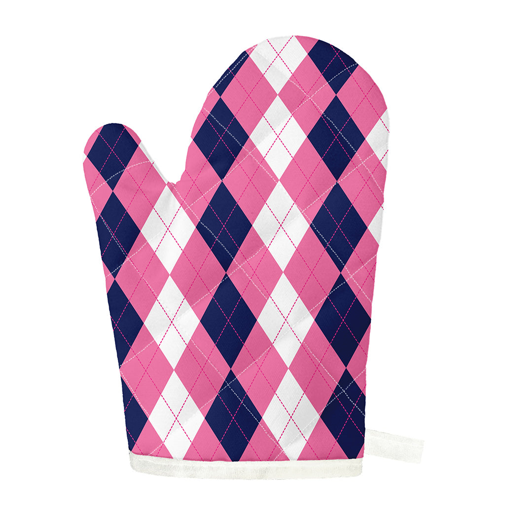 Pink Blue And White Argyle Pattern Print Single Oven Mitt