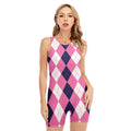 Pink Blue And White Argyle Pattern Print Sleeveless One Piece Swimsuit