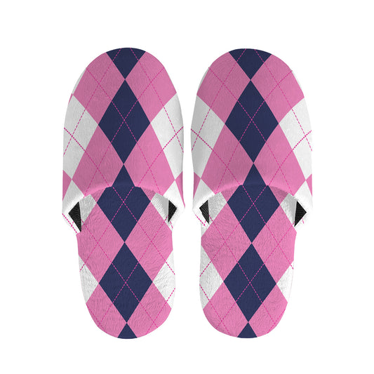 Pink Blue And White Argyle Pattern Print Slippers