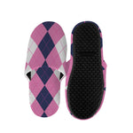 Pink Blue And White Argyle Pattern Print Slippers