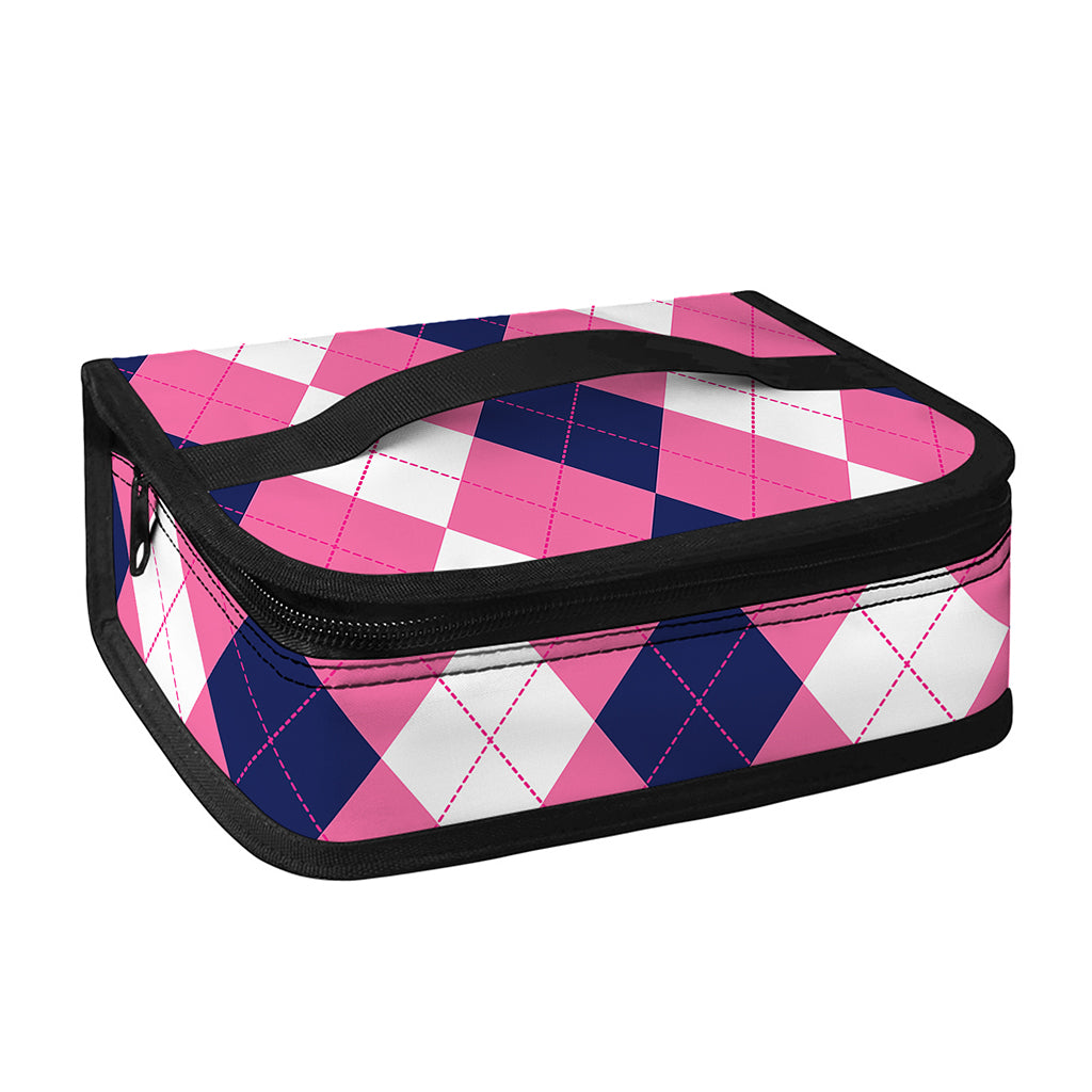 Pink Blue And White Argyle Pattern Print Small Lunch Bag