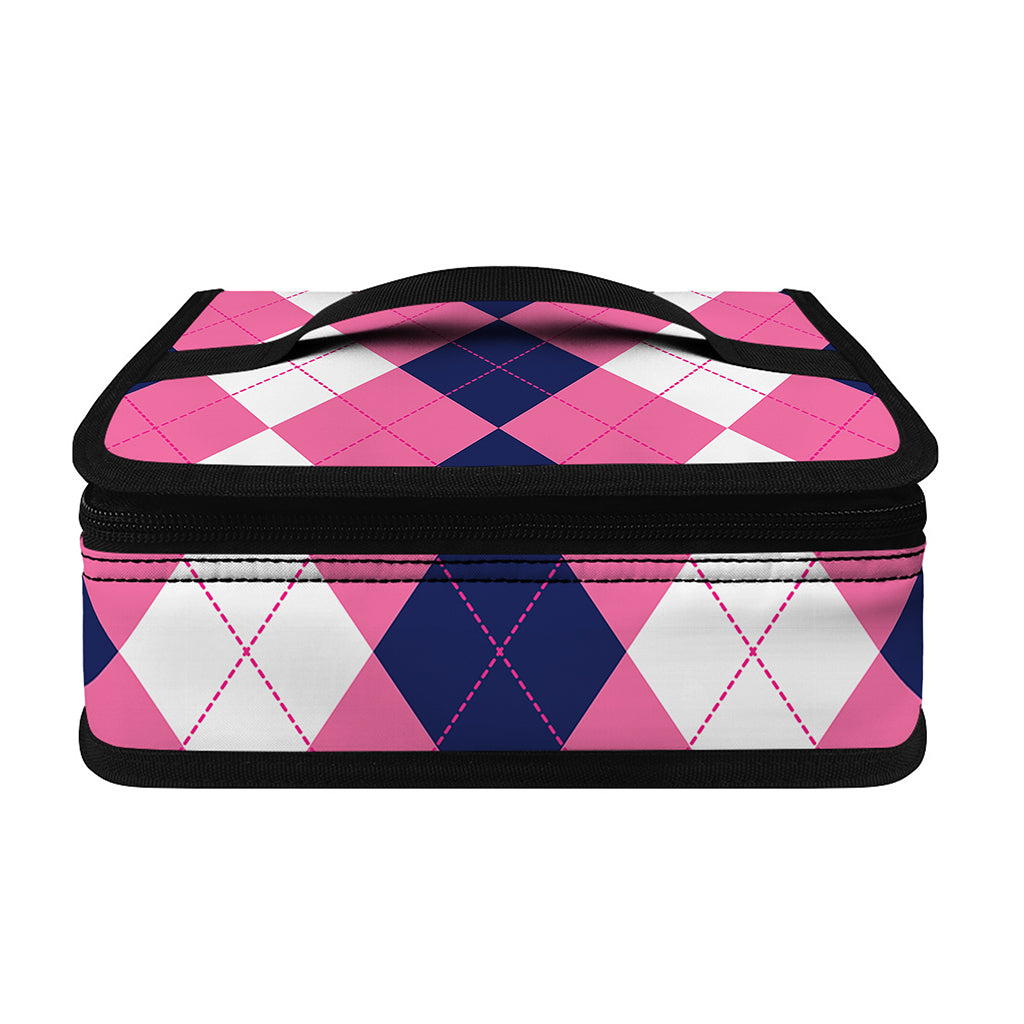 Pink Blue And White Argyle Pattern Print Small Lunch Bag