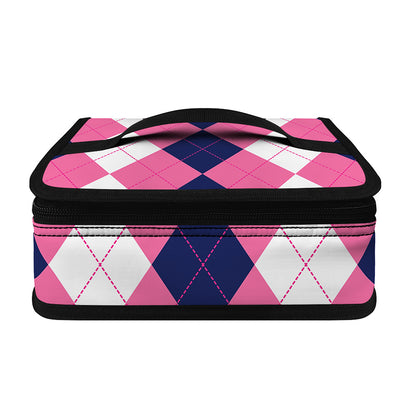 Pink Blue And White Argyle Pattern Print Small Lunch Bag