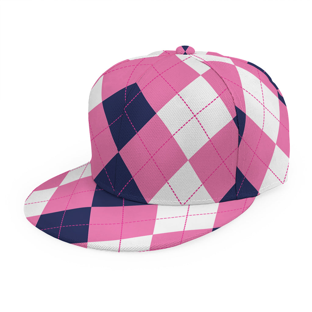 Pink Blue And White Argyle Pattern Print Snapback Cap