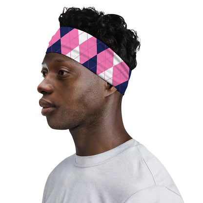 Pink Blue And White Argyle Pattern Print Sports Headband