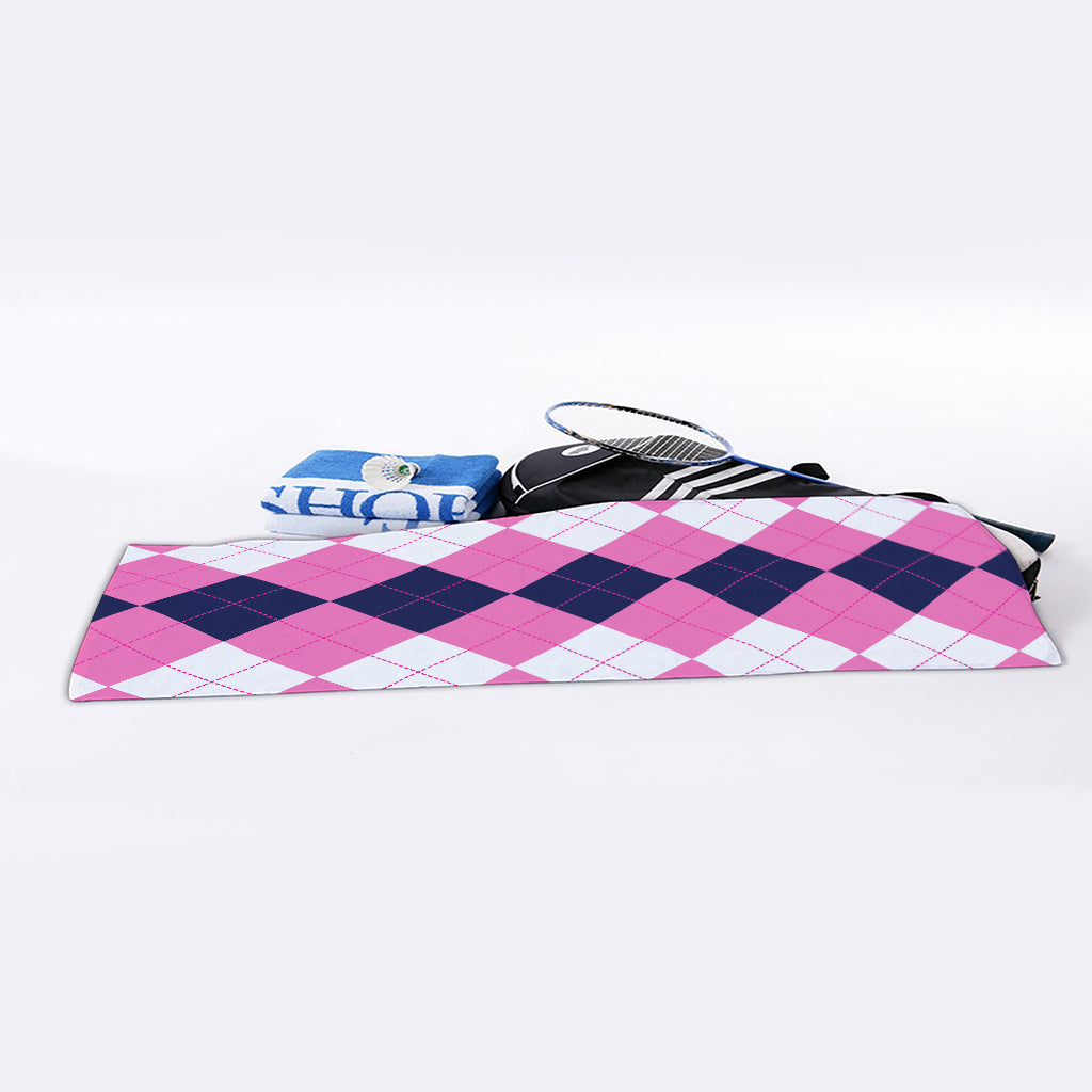 Pink Blue And White Argyle Pattern Print Sports Towel