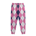 Pink Blue And White Argyle Pattern Print Sweatpants