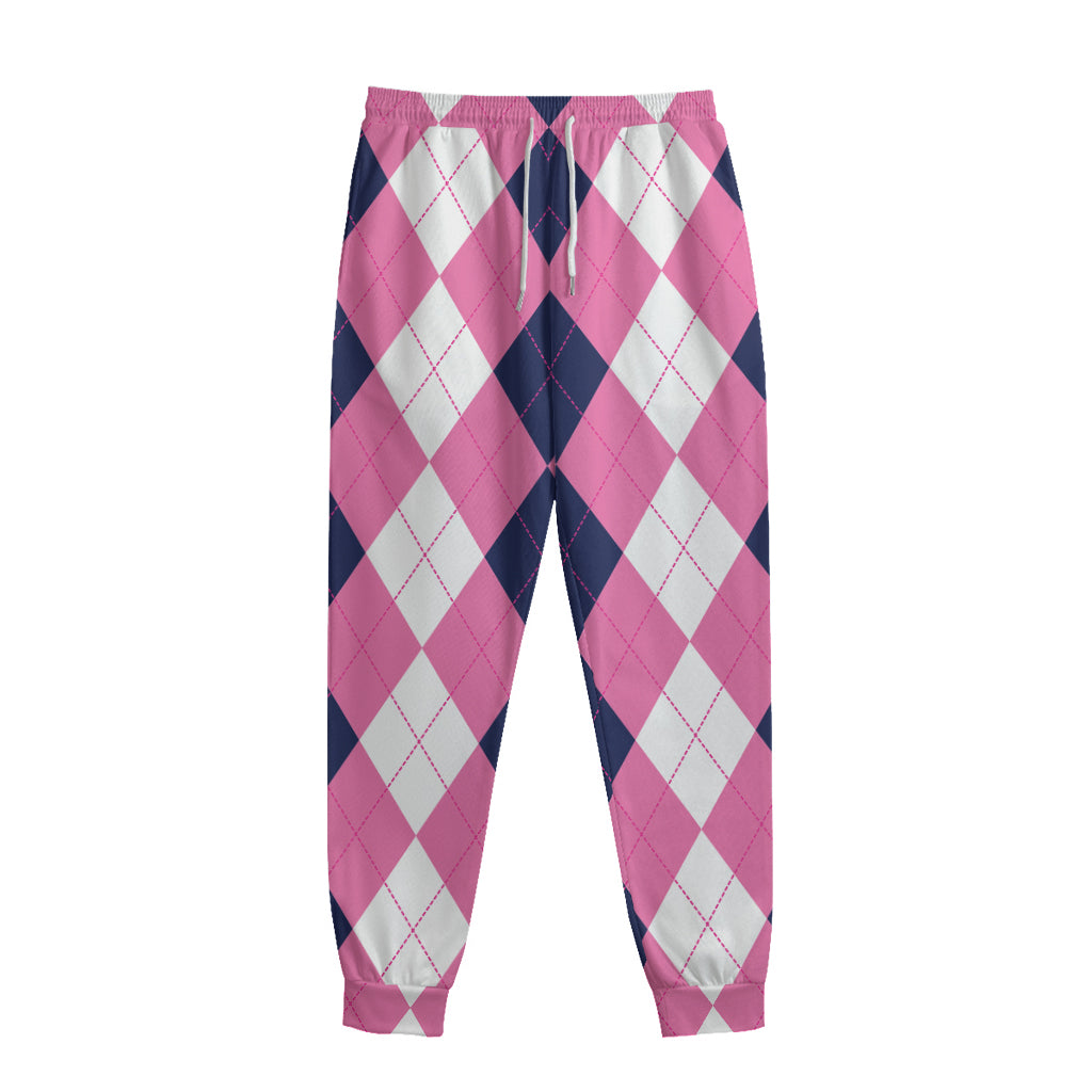 Pink Blue And White Argyle Pattern Print Sweatpants