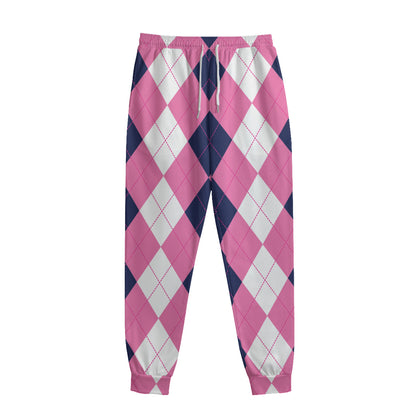 Pink Blue And White Argyle Pattern Print Sweatpants