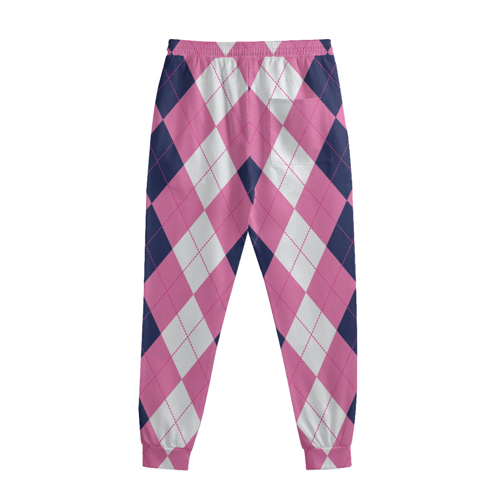 Pink Blue And White Argyle Pattern Print Sweatpants