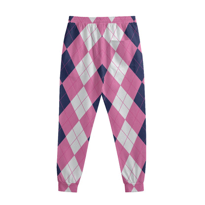 Pink Blue And White Argyle Pattern Print Sweatpants