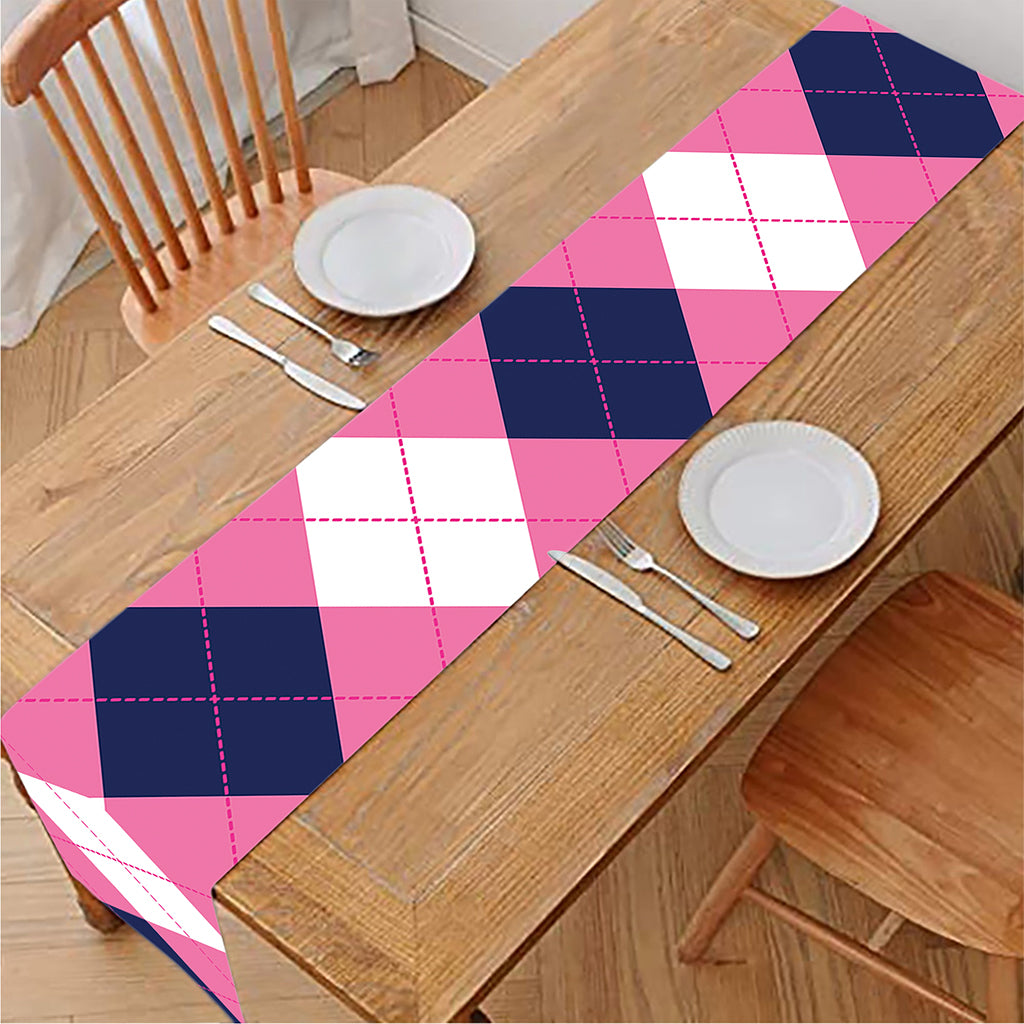 Pink Blue And White Argyle Pattern Print Table Runner