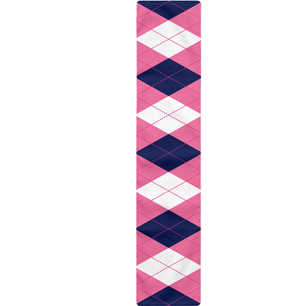 Pink Blue And White Argyle Pattern Print Table Runner