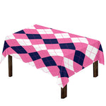 Pink Blue And White Argyle Pattern Print Tablecloth