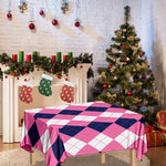 Pink Blue And White Argyle Pattern Print Tablecloth